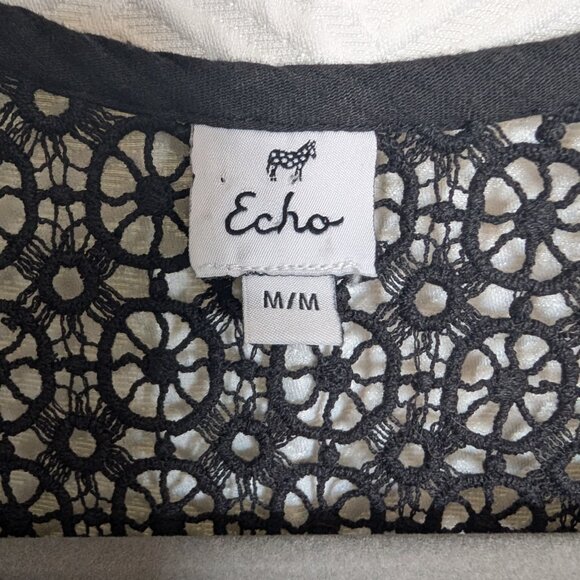 Echo New York Black Cotton Crochet Swim Cover-up Size Medium Beach Vacation Pool - Picture 3 of 10